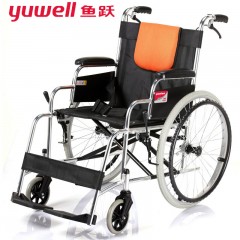 鱼跃轮椅H062 家用老人铝合金手推轮椅车 轻便可折叠 带手刹助行仪器 YUWELL医用结实耐用手推助行椅